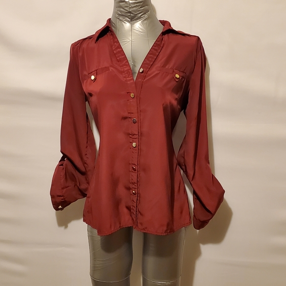 Maroon Button Up Blouse - Picture 2 of 3